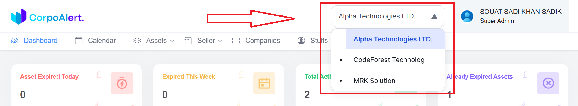 Selected Company Dropdown